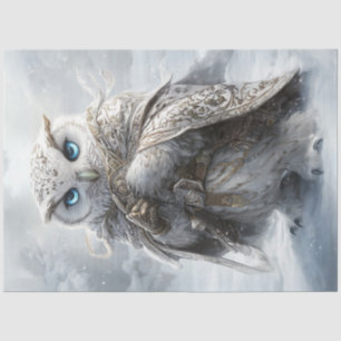Decoupage White Owl Intricate Attire in Snow Scene Tissue Paper