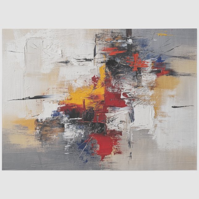 Decoupage White, Red, Black, Blue Grey Abstract Tissue Paper (Front)