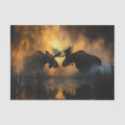 Decoupage Wildlife 2 Moose Fighting Sunset Scene