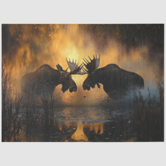 Decoupage Wildlife 2 Moose Fighting Sunset Scene Tissue Paper