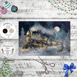 Decoupage Winter Steam Train Engine Christmas  Tissue Paper