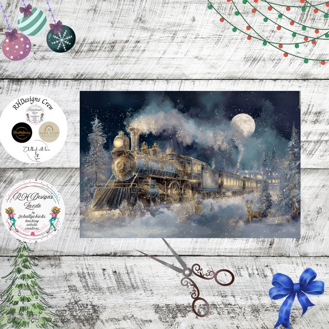 Decoupage Winter Steam Train Engine Christmas  Tissue Paper (Creator Uploaded)
