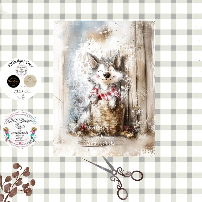 Decoupage Wolf Character Story Book  in Forest Tissue Paper (Creator Uploaded)