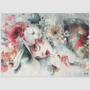 Decoupage Woman Flowers Botanical Elements Tissue Paper