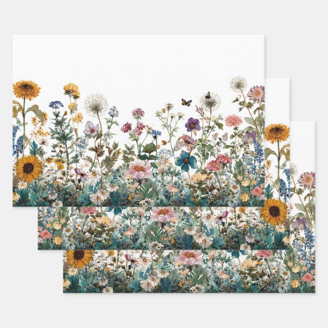 Decoupage Wrapping Landscape Wildflowers Transfer Wrapping Paper Sheet (Set)