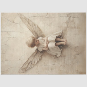 Decoupage Young Child Angel Wings Sepia Tone Tissue Paper