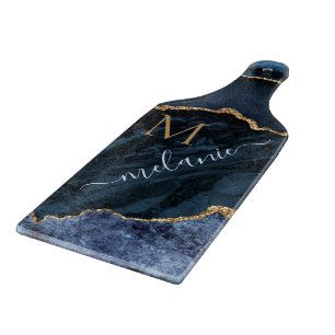 Découper Agate Bleu Marbre Or Personnalisé Planche à découp
