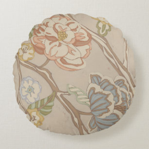 Decrative Organza Chintz Floral Design Round Pillow