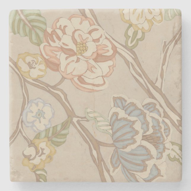 Decrative Organza Chintz Floral Design Stone Coaster (Front)