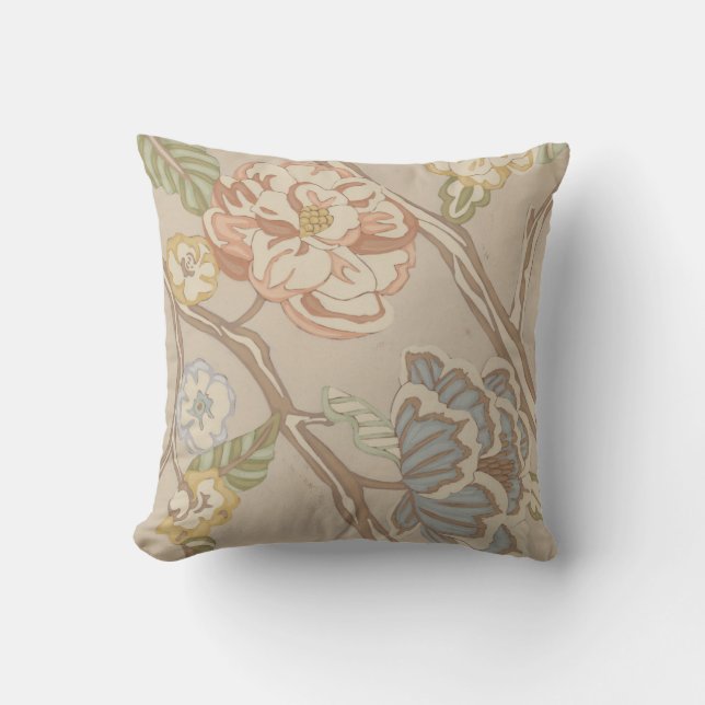 Decrative Organza Chintz Floral Design Throw Pillow (Front)