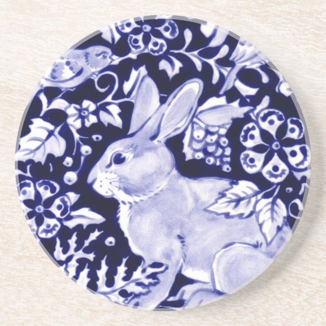 Dedham Blue Rabbit, Classic Blue & White Design Coaster (Front)