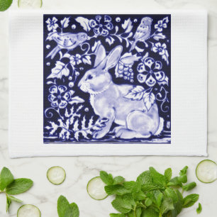 Dedham Blue Rabbit, Classic Blue & White Design Kitchen Towel