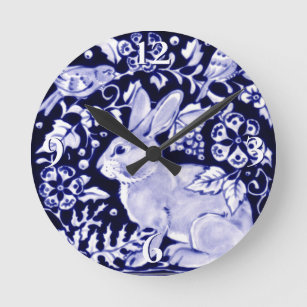 Dedham Blue Rabbit, Classic Blue & White Design Round Clock