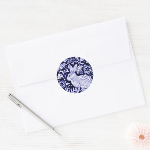 Dedham Blue Rabbit, Classic Blue & White Design Round Sticker