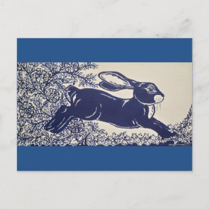 Dedham Blue Rabbit, Vintage Blue & White Design Postcard