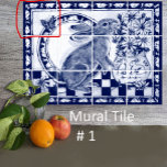 Dedham Blue White Rabbit Bunny Mural Tile # 1<br><div class="desc">This is Tile # 1 of a twelve-tile ceramic tile mural, featuring a cute bunny rabbit and a vase full of daisies. Dark navy blue and white tones are accented with a crackled glaze. Bunnies and carrots border the design. Inspired by antique Dedham pottery, Delft porcelain, and oriental chinoiserie motifs...</div>