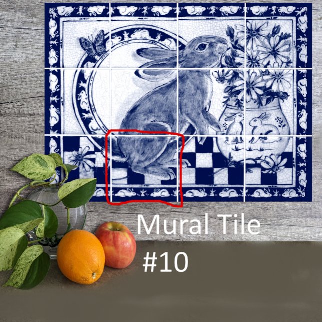 Dedham Blue White Rabbit Bunny Mural Tile # 10 (Creator Uploaded)