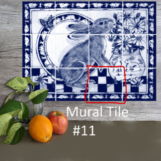 Dedham Blue White Rabbit Bunny Mural Tile # 11