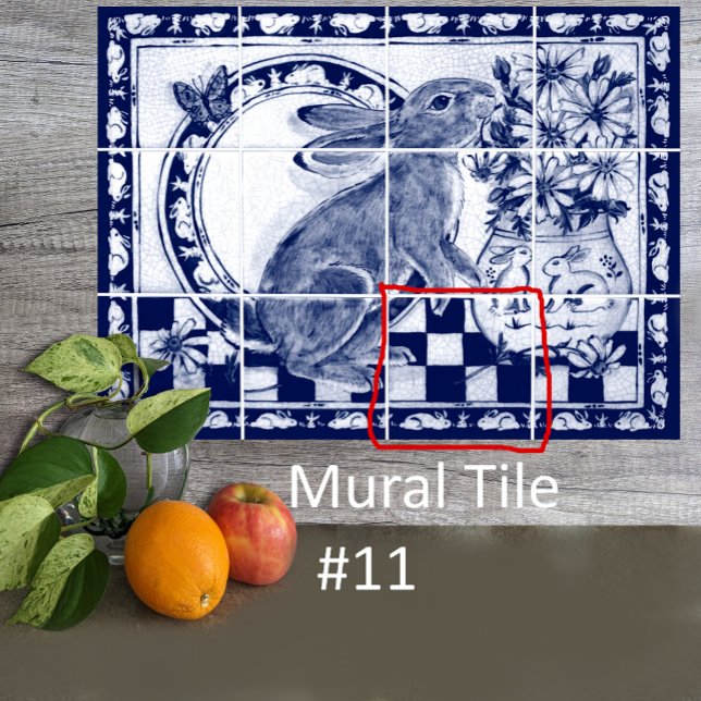 Dedham Blue White Rabbit Bunny Mural Tile # 11 (Creator Uploaded)