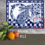 Dedham Blue White Rabbit Bunny Mural Tile # 12<br><div class="desc">This is Tile # 12 of a twelve-tile ceramic tile mural, featuring a cute bunny rabbit and a vase full of daisies. Dark navy blue and white tones are accented with a crackled glaze. Bunnies and carrots border the design. Inspired by antique Dedham pottery, Delft porcelain, and oriental chinoiserie motifs...</div>