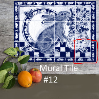 Dedham Blue White Rabbit Bunny Mural Tile # 12