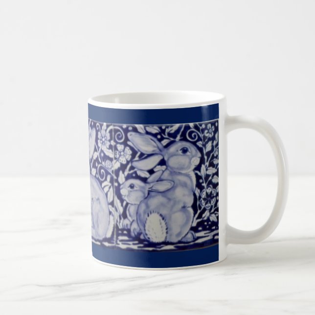 Dedham Blue & White Rabbit Ceramic Tile Coffee Mug (Right)