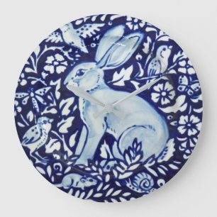 Dedham Cobalt Blue & White Rabbit Plate Clock Bird