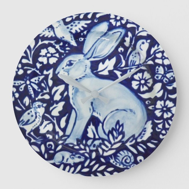 Dedham Cobalt Blue & White Rabbit Plate Clock Bird (Front)