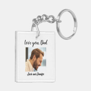 Dedicated And Devoted Dad Photo Back Keychain