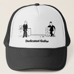 Dedicated Golfer Practices in Office. Fun Golfer's Trucker Hat