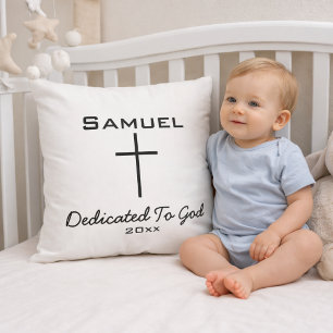 Dedicated to God Child Dedication Cross Throw Pillow
