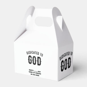 DEDICATED TO GOD COOL CUSTOMIZABLE BLACK TEXT FAVOR BOX