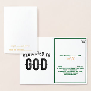 DEDICATED TO GOD COOL CUSTOMIZABLE BLACK TEXT FOIL CARD