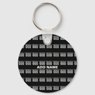 DEDICATED TO GOD COOL CUSTOMIZABLE WHITE TEXT KEYCHAIN