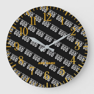 DEDICATED TO GOD COOL CUSTOMIZABLE WHITE TEXT LARGE CLOCK