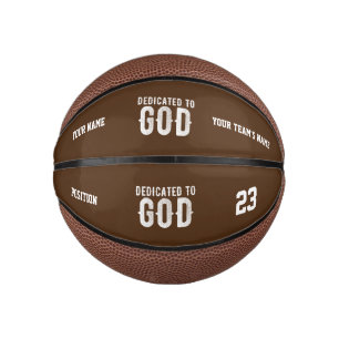 DEDICATED TO GOD COOL CUSTOMIZABLE WHITE  TEXT MINI BASKETBALL