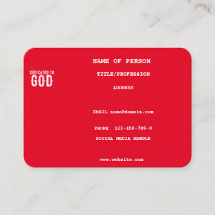 DEDICATED TO GOD COOL RED CUSTOMIZABLE WHITE TEXT BUSINESS CARD