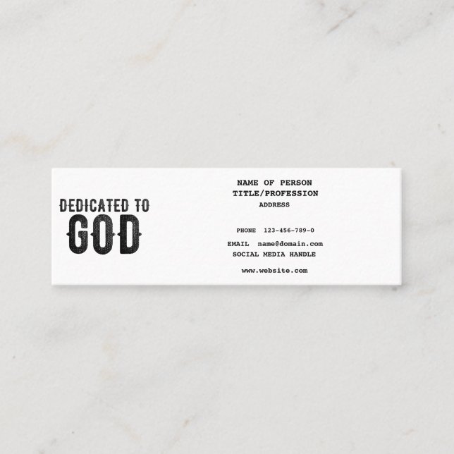 DEDICATED TO GOD  CUSTOMIZABLE COOL BLACK TEXT CALLING CARD (Front)