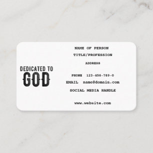 DEDICATED TO GOD  CUSTOMIZABLE COOL BLACK TEXT CALLING CARD