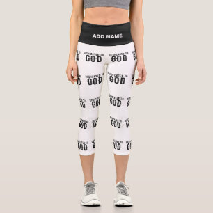 DEDICATED TO GOD  CUSTOMIZABLE COOL BLACK TEXT CAPRI LEGGINGS