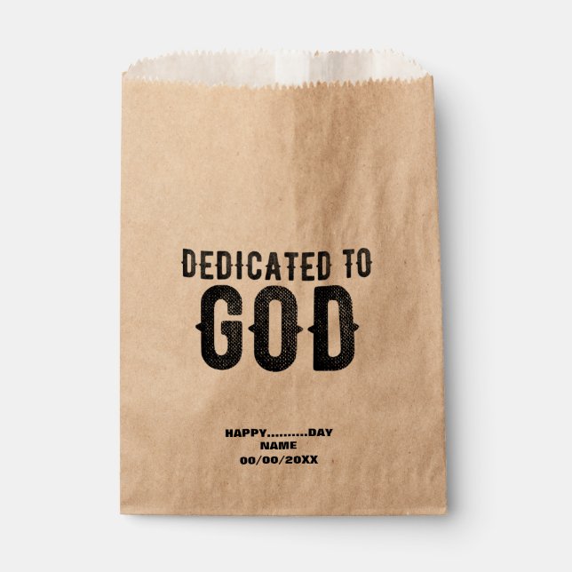 DEDICATED TO GOD  CUSTOMIZABLE COOL BLACK TEXT FAVOUR BAG (Front)