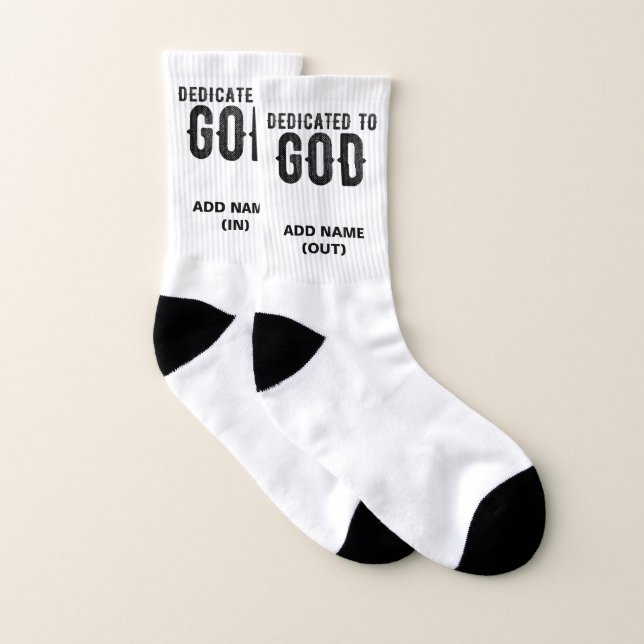 DEDICATED TO GOD  CUSTOMIZABLE COOL BLACK TEXT SOCKS (Pair)
