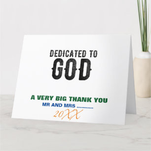 DEDICATED TO GOD CUSTOMIZABLE COOL BLACK TEXT THANK YOU CARD
