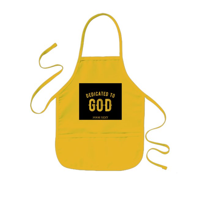 DEDICATED TO GOD CUSTOMIZABLE COOL WHITE TEXT KIDS APRON (Front)