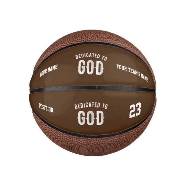 DEDICATED TO GOD CUSTOMIZABLE COOL WHITE TEXT MINI BASKETBALL (Front)