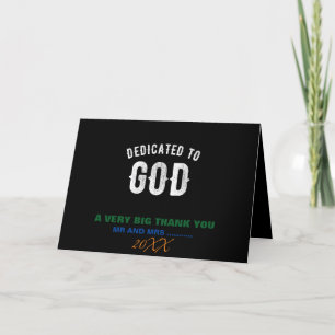 DEDICATED TO GOD CUSTOMIZABLE COOL WHITE TEXT THANK YOU CARD