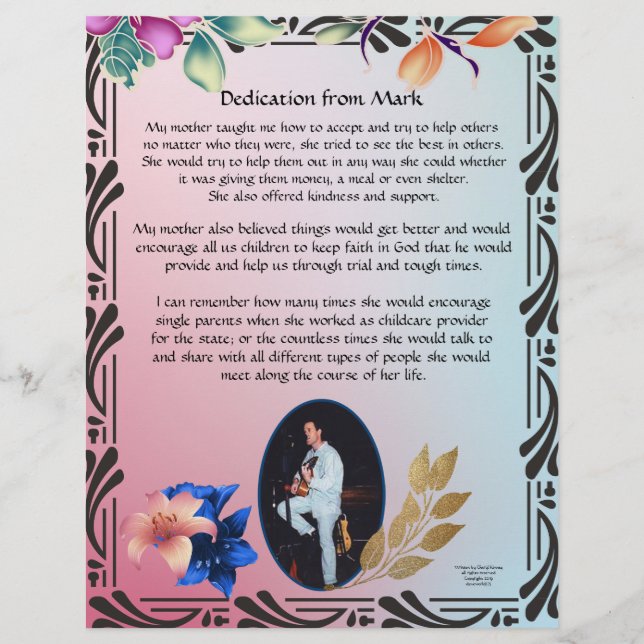 Dedication from Mark Personalized  Stationary (Front)