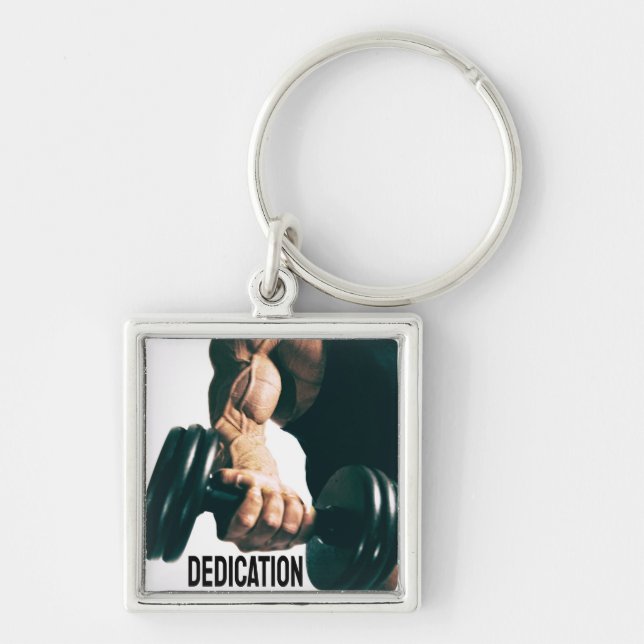 Dedication Motivational Workout Muscles Keychain (Front)