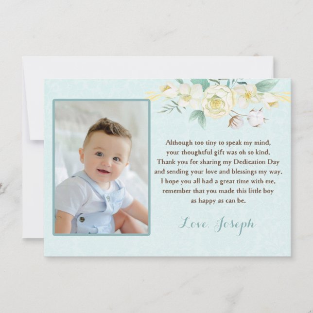Dedication Religious Thank You Card for boy (Front)