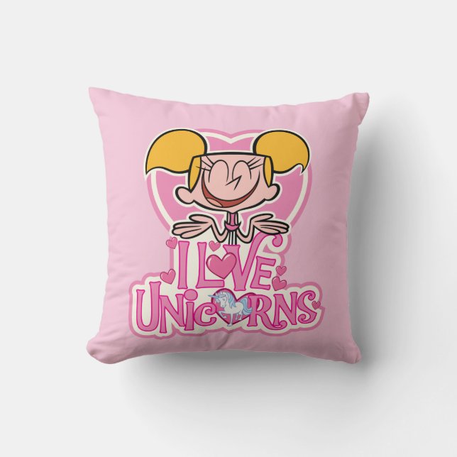 Dee Dee - I Love Unicorns Throw Pillow (Front)